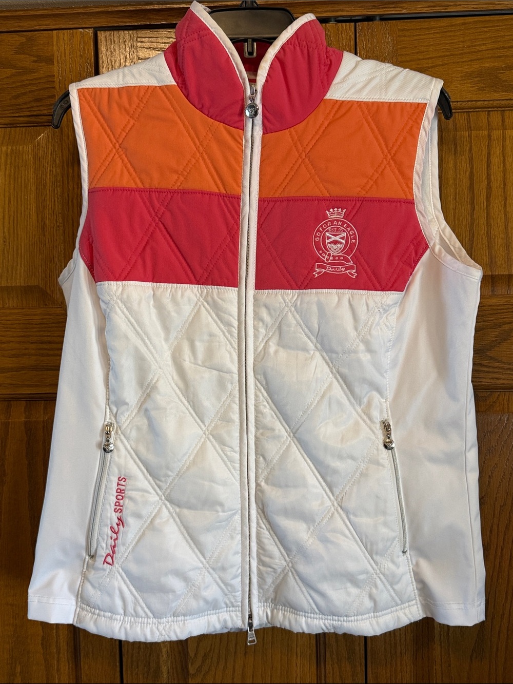 Daily Sports White Vest with Pink & Orange Colorblock Panels